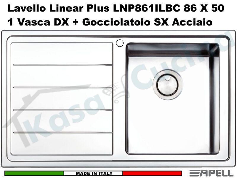 Lavello Apell Linear Plus LNP861ILBC 86X50 1 Vasca DX + Gocciolatoio SX Acciaio