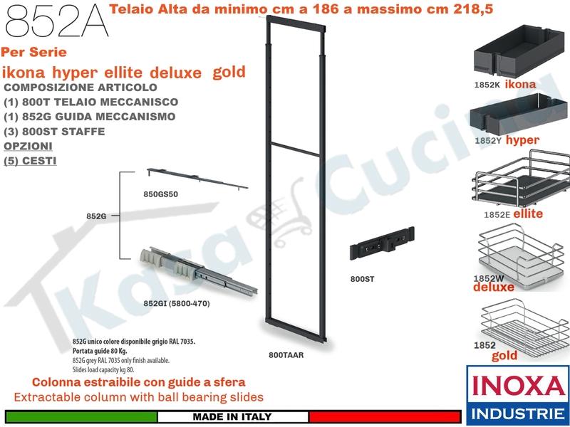 Colonna Dispensa Estraibile ELLITE 852AE/20AR H.Min 186 Max 218,5 L.20  Ardesia