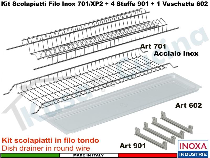 Kit Scolapiatti Filo Pensile 45 701/45XP2 + 4 Staffe 901 + 1 Vaschetta 602