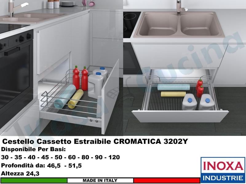 Carello Cassetto Cestello Estraibile CROMATICA Guide BLUM Base 30/120 Pr.45