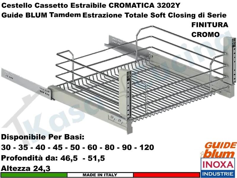 Carello Cassetto Cestello Estraibile Inoxa 3202Y/120-50PC Guide BLUM Base  da 120