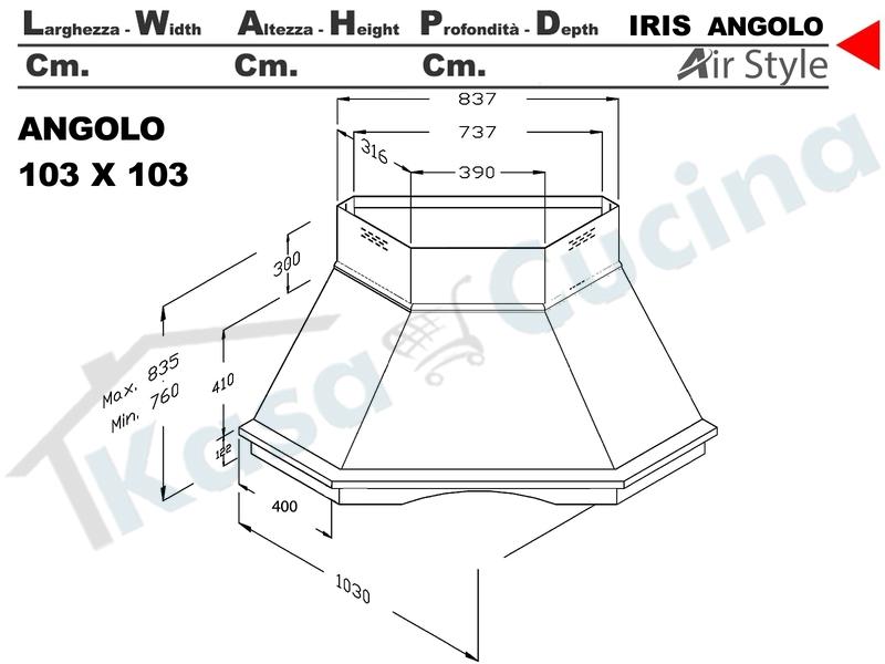 Cappa Angolo IRIS 103X103 Legno Frassino o Tiglio Verniciata + MOTORE 420 m³h