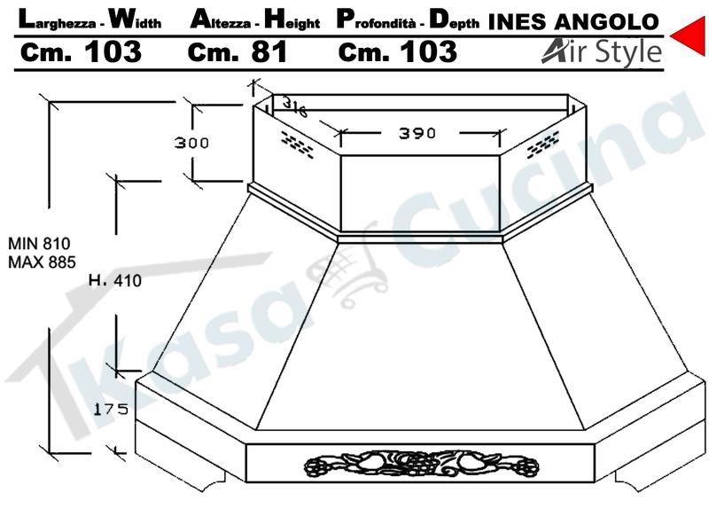 Cappa Angolo Ines 103X103 Legno Frassino o Tiglio Verniciata + MOTORE 420 m³h