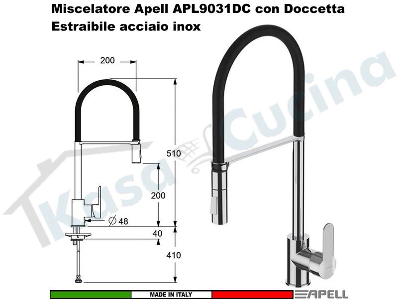 Miscelatore Doccione APELL APL9031DCCR Canna Alta Doccetta Estraibile Cromato