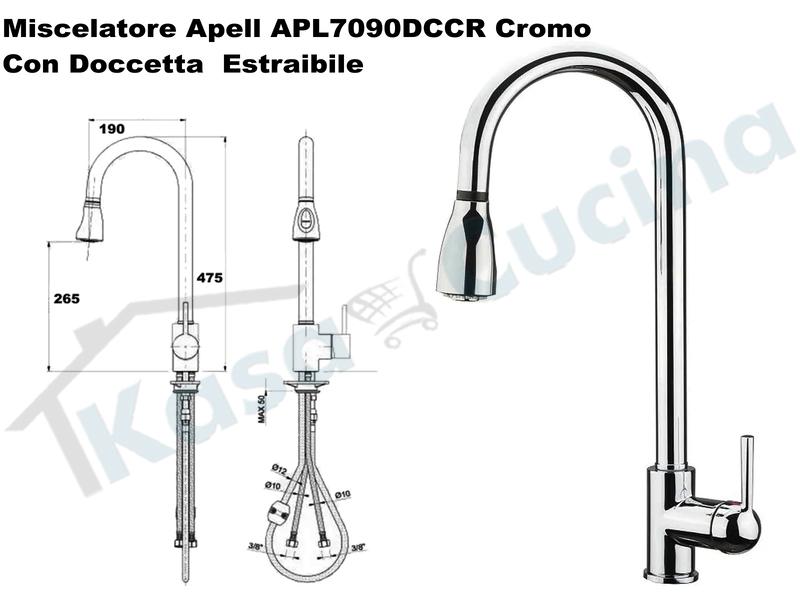 Miscelatore DoccioneAPELL APL7090DCCR Canna Alta Doccetta Estraibile Cromato