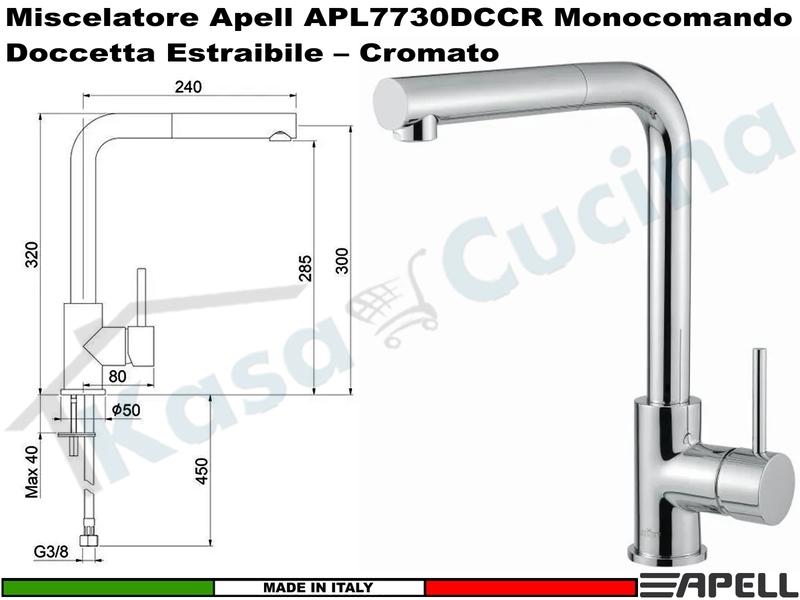 Miscelatore Monocomando APELL APL7730DCCR Canna Alta Doccetta Estraibile Cromato