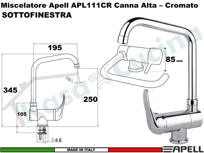 Miscelatore Monocomando Sottofinestra APELL APL111CR Canna Alta Cromo H max 6,5