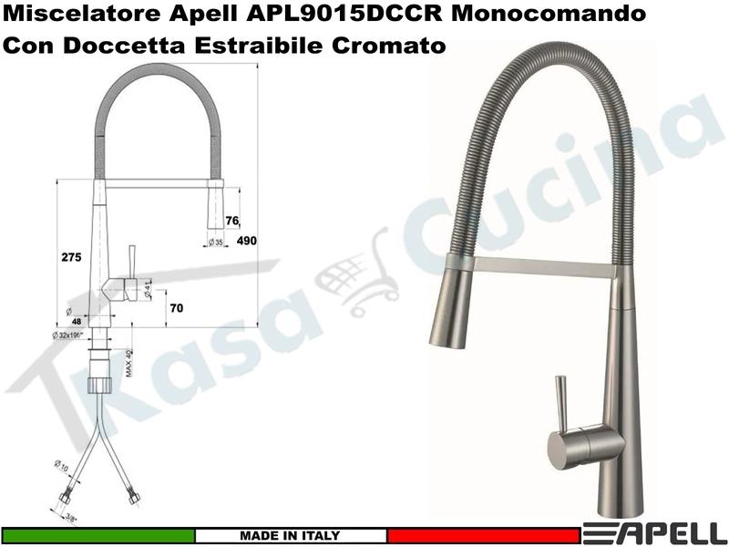 Miscelatore Rubinetto Doccione APELL APL9015DCCR Canna Alta Cromato