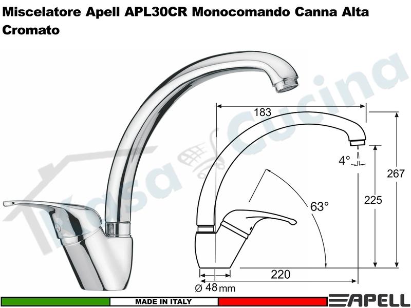 Miscelatore Rubinetto Monocomando APELL APL30CR Canna Alta Cromato