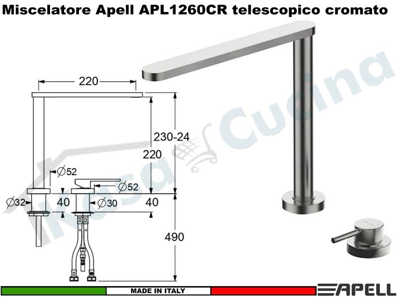 Miscelatore Monocomando Sottofinestra Telescopico APELL APL1260CR Cromo