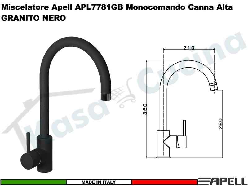 Miscelatore Rubinetto Monocomando APELL APL7781GB Canna Alta GRANITO NERO