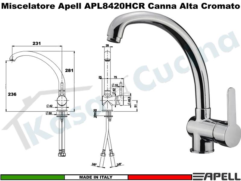 Miscelatore Rubinetto Monocomando APELL APL8420HCR Canna Alta Cromato