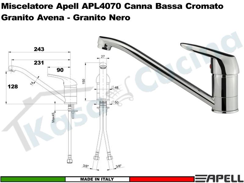 Miscelatore Rubinetto Monocomando APELL APL4070CR Canna Bassa Cromato