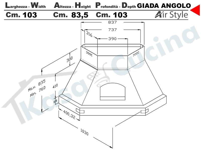 Cappa Angolo GIADA 103X103 Legno Frassino o Tiglio Grezzo + MOTORE 420 m³/h