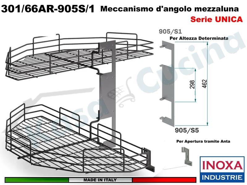 Kit 2 Art.301/66AR Mezzaluna Girevole+1 Staffa 905/S1+1 Aggancio 905/S5 ARDESIA