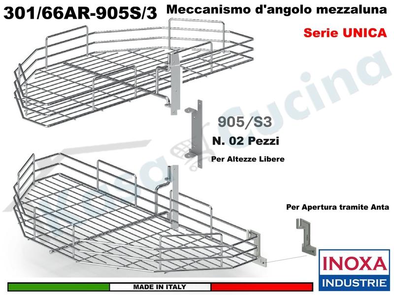 Kit 2 Art.301/66AR Mezzaluna Girevole +2 Staffe 905/S3+1 Aggancio 905/S5 ARDESIA