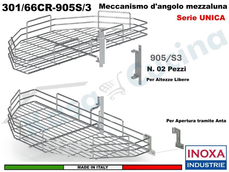 Kit 2 Art.301/66CR Mezzaluna Girevole + 2 Staffe 905/S3 +1 Aggancio 905/S5 CROMO