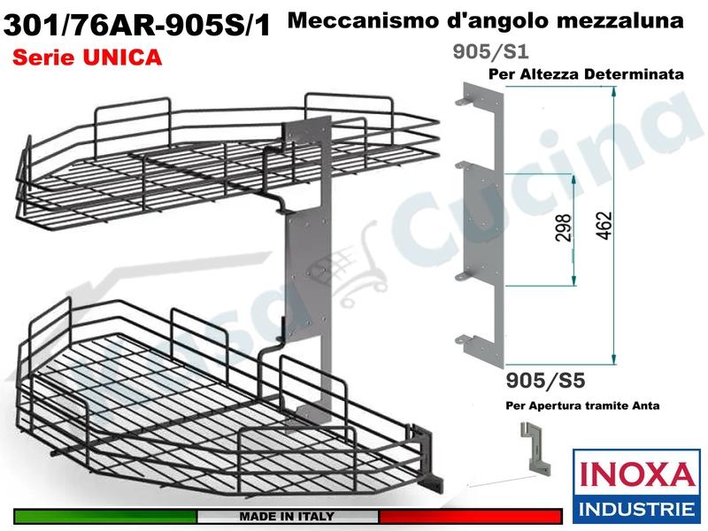 Kit 2 Art.301/76AR Mezzaluna Girevole+1 Staffa 905/S1+1 Aggancio 905/S5 ARDESIA