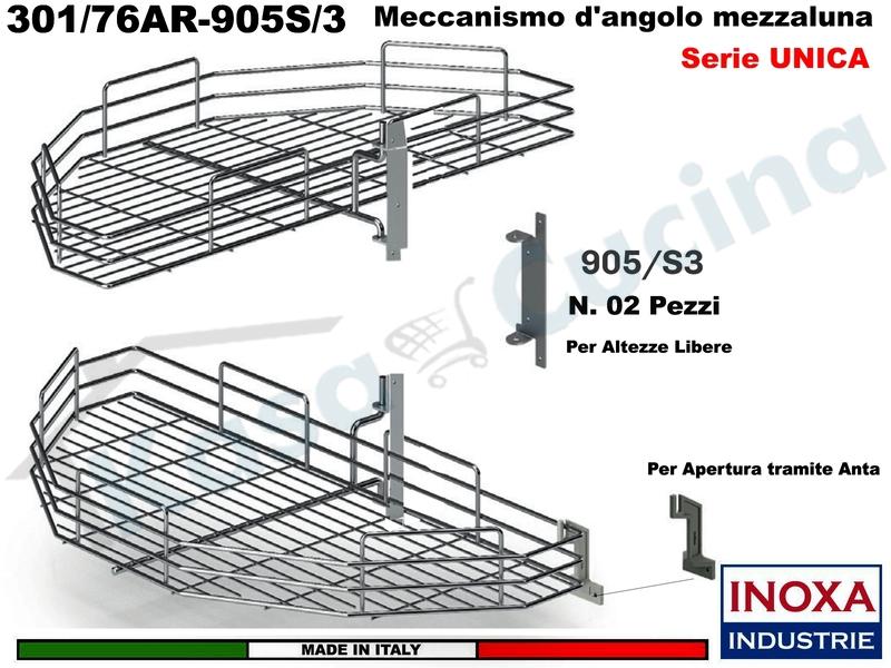 Kit 2 Art.301/76AR Mezzaluna Girevole +2 Staffe 905/S3+1 Aggancio 905/S5 ARDESIA