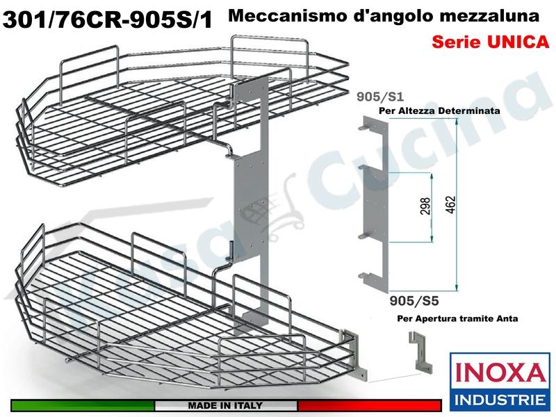 Kit 2 Art.301/76CR Mezzaluna Girevole +1 Staffa 905/S1 +1 Aggancio 905/S5 CROMO