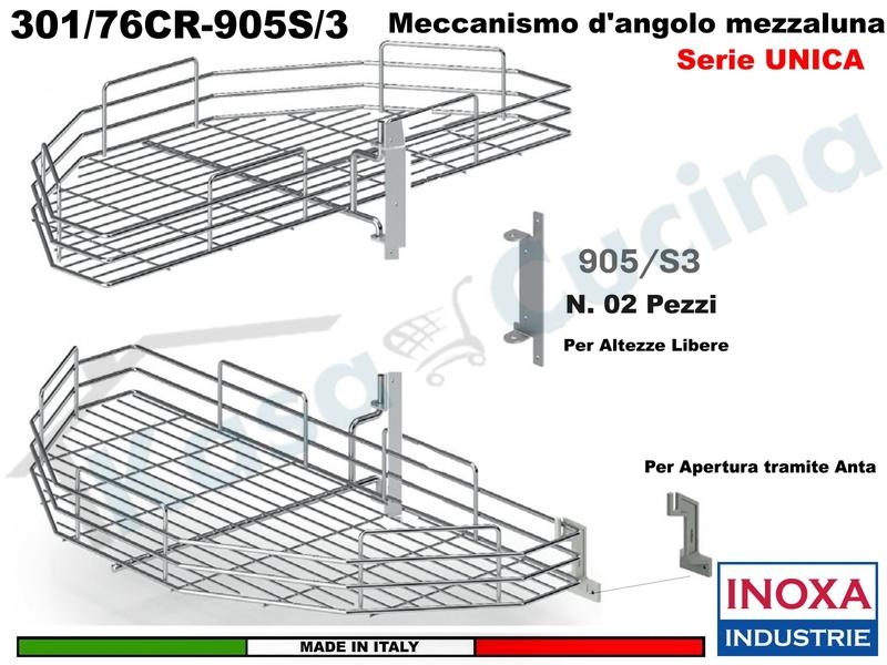 Kit 2 Art.301/76CR Mezzaluna Girevole + 2 Staffe 905S/3 +1 Aggancio 905S/5 CROMO