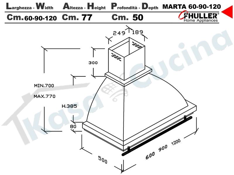 Cappa Parete Rustica Marta 90 Verniciata RAME Con Tubo Rame Motore 420 M³/h