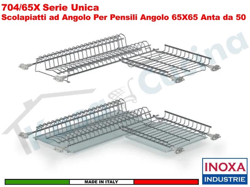 Scolapiatti Doppio Angolare Acciaio Inoxa 704/XN + Vaschetta per Angolo 65X65