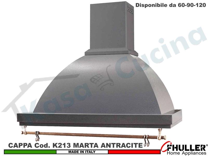 Cappa Parete Rustica Marta 60/90/120 con Tubo Rame + MOTORE 420 m³/h ANTRACITE