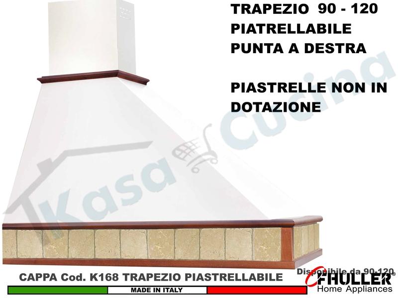 Cappa TRAPEZIO Piastrellabile 90 120 Legno Frassino/Tiglio Grezza + MOTORE 420 m³ Punta DX