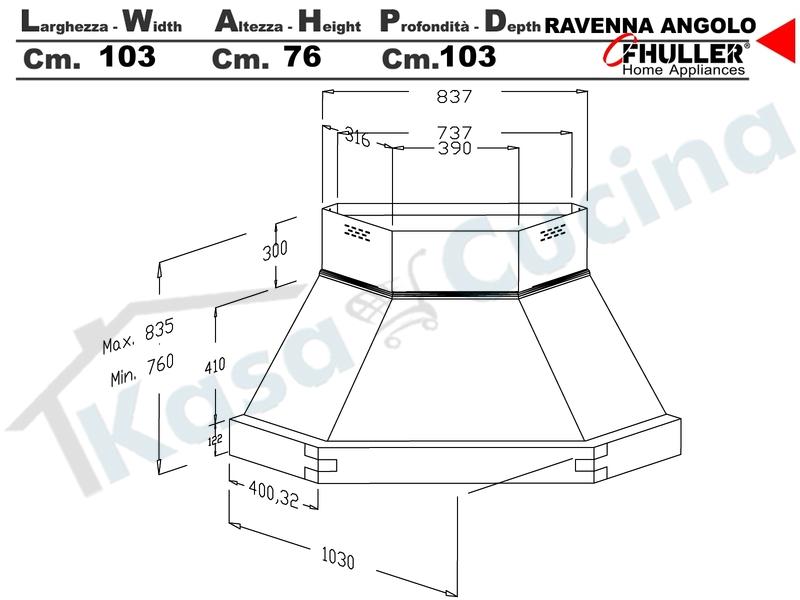 Cappa Angolo RAVENNA 103X103 Legno Frassino o Tiglio Verniciata + MOTORE 420 m3/h