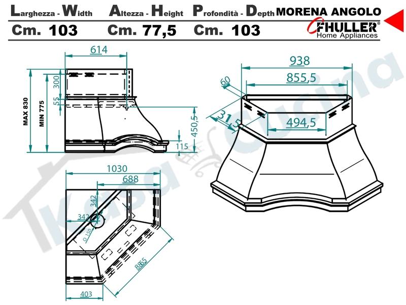 Cappa Angolo MORENA 103X103 Legno Frassino o Tiglio Verniciata + MOTORE 420 m³h