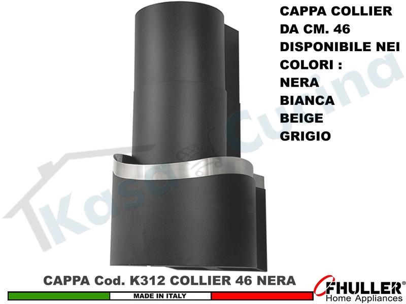 Cappa Cucina Parete Moderna 46 COLLIER K312 NR Verniciata NERA + MOTORE 420 m³/h