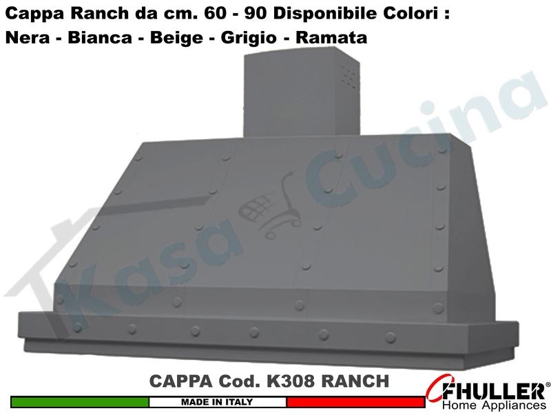 Cappa Cucina Parete RANCH K308 cm.60 Bianca-Beige-Ramata-Grigio-Nera + MOTORE 420 m³/h