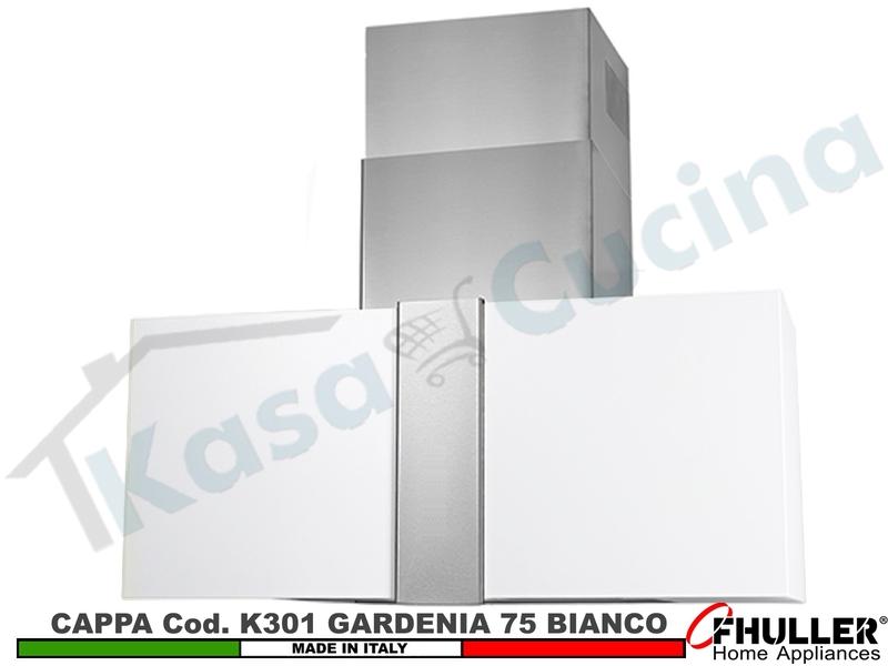 Cappa Cucina Parete Moderna GARDENIA K301/75BC Bianca + MOTORE 420 m³/h Classe F