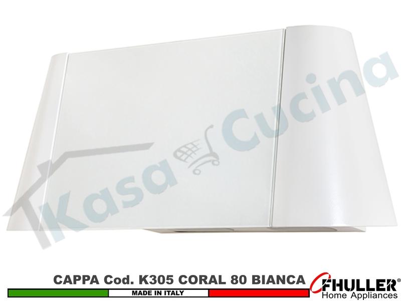 Cappa Parete Moderna 80 CORAL K305 BC Verniciata Bianca - Vetro Bianco