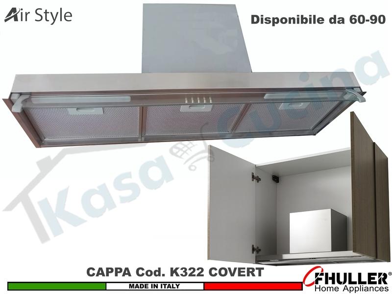 Cappa Cucina Moderna 60-90 Incasso Interno Pensile Veletta Vetro COVERT K 322 INOX