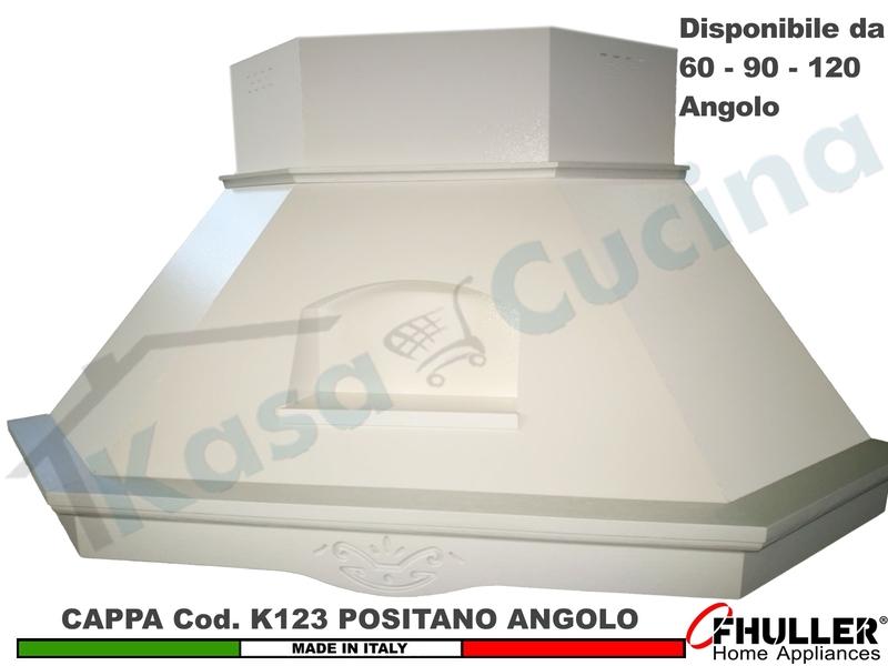 Cappa Angolo POSITANO 103X103 Legno Frassino o Tiglio Verniciata + MOTORE 420 m³h