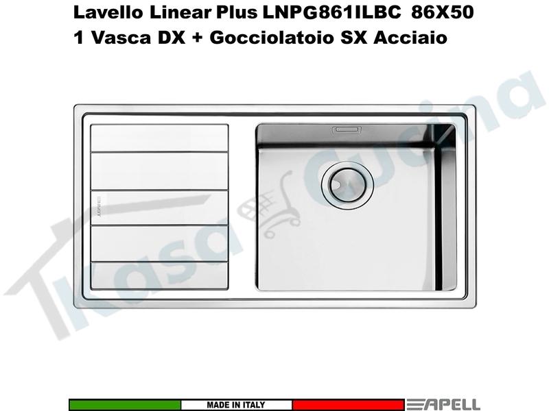 Lavello Apell Linear Plus Acciaio Spazzolato 86 X 50 1 Vasca Grande DX e Gocc.SX