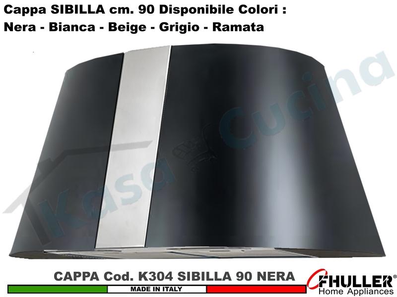 Cappa Cucina Parete Moderna 75 SIBILLA K304 NR Inox / Nera + MOTORE 420 m³/h