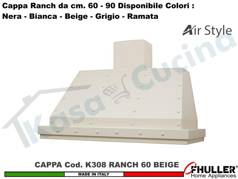 Cappa Cucina Parete Moderna RANCH K308 cm.60 Beige + MOTORE 420 m³/h Classe F