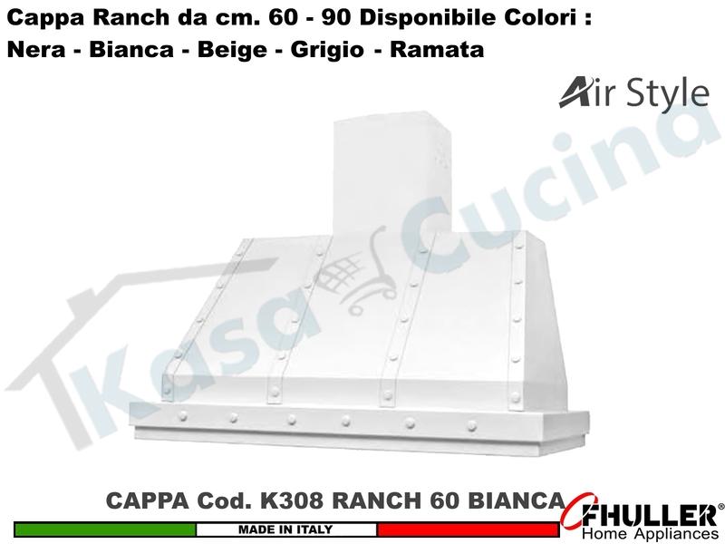 Cappa Cucina Parete Moderna RANCH K308 cm.60 Bianca + MOTORE 420 m³/h Classe F