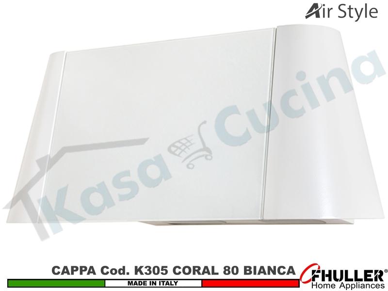 Cappa Parete Moderna 80 CORAL K305 BC Verniciata Bianca - Vetro Bianco