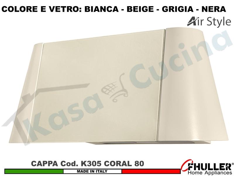 Cappa Parete Moderna 80 CORAL K305 Verniciata Bianca - Beige - Grigia - Nera + VETRO