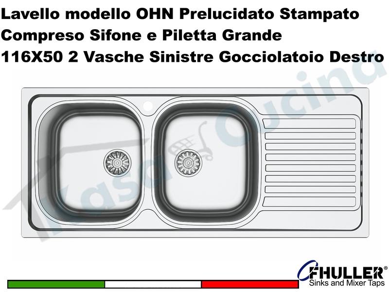 Lavello Apell Oceano Acciaio Prelucido cm. 116 X 50 1V SX e Gocc. DX