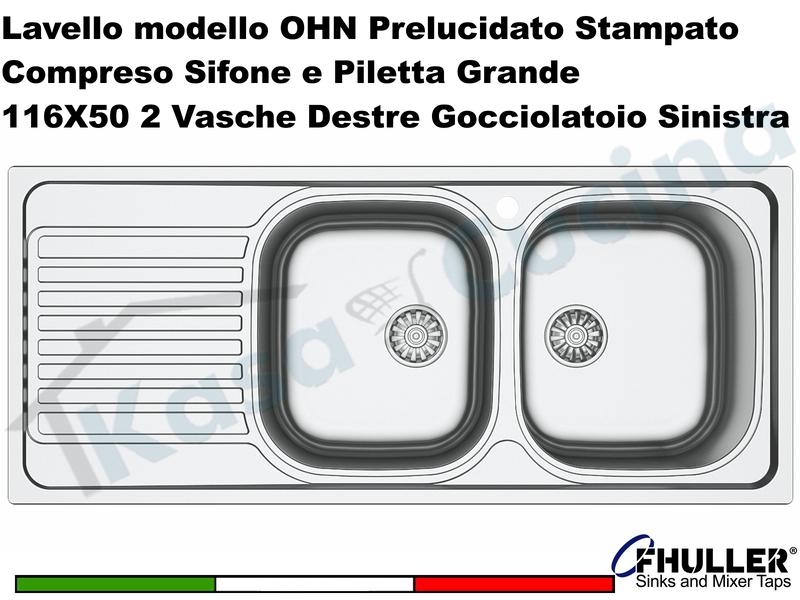 Lavello Apell Oceano Acciaio Prelucido cm. 116 X 50 2V DX e Gocc. SX