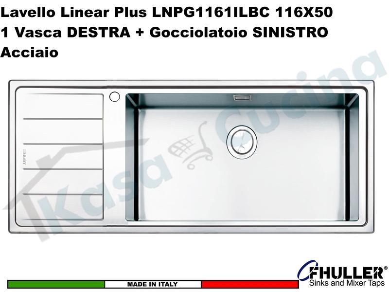 Lavello Apell Linear Plus LNPG1161ILBC 116X50 1 Vasca DX + Gocciolat. SX Acciaio