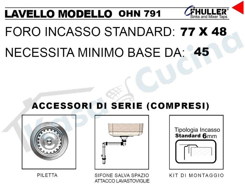 Lavello Apell Oceano Acciaio Prelucido cm. 79 X 50 1V DX e Gocc. SX