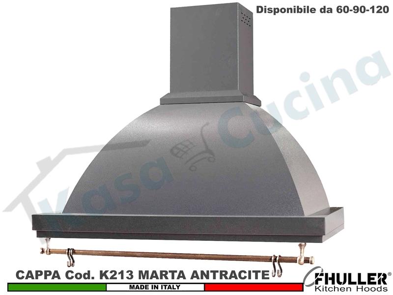 Cappa Parete Rustica Marta 60/90/120 con Tubo Rame + MOTORE 420 m³/h ANTRACITE