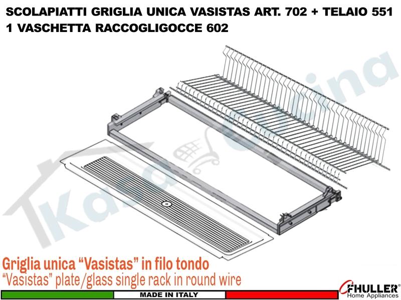 Scolapiatti Griglia Unica VASISTAS INOX 702 Pensile 40 Interno 35,6 + Vaschetta + Telaio