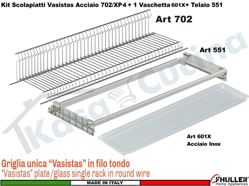 Scolapiatti Griglia Unica VASISTAS INOX 702 Pensile 40 Interno 35,6 + Vaschetta INOX + Telaio 502